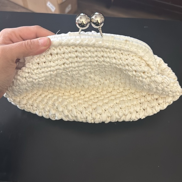 Caterina Bertini Cream Woven Clutch